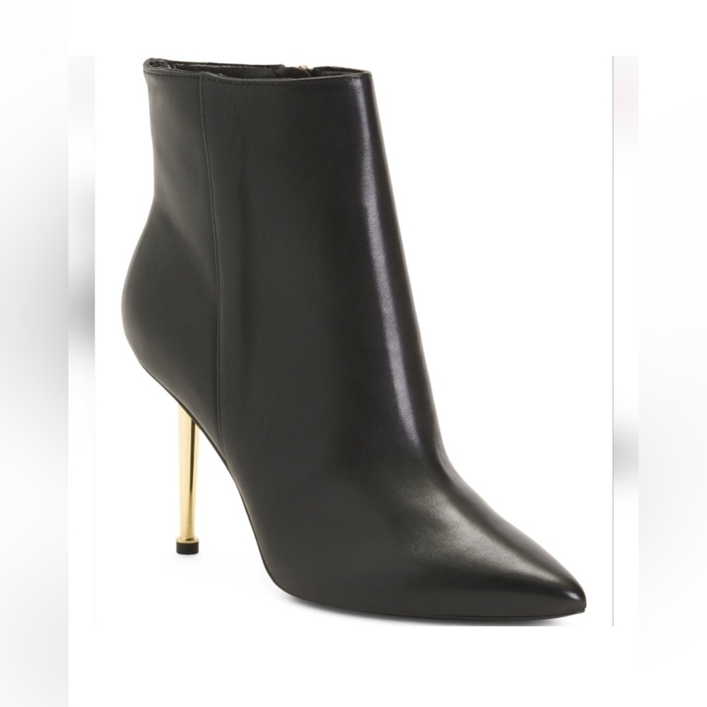 Nine West Black Leather Boots with Gold Heels